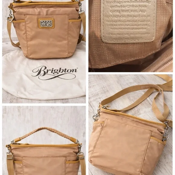 Brighton Tan Nylon Crossbody Shoulder Bag 🤎✨ w/ Dust Bag & Heart Charm - Picture 10 of 10